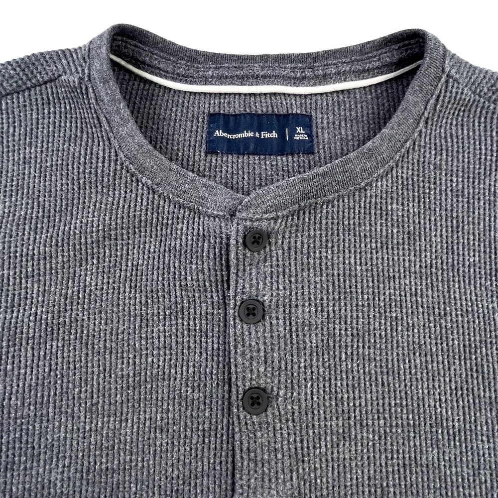 Abercrombie & Fitch Henley Shirt Men's XL Gray Waffle Knit Thermal Long Sleeve